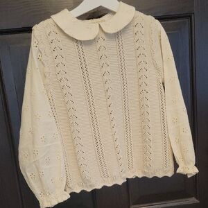 Next Kids 100% Cotton Cream Knit Top with Floral Collar